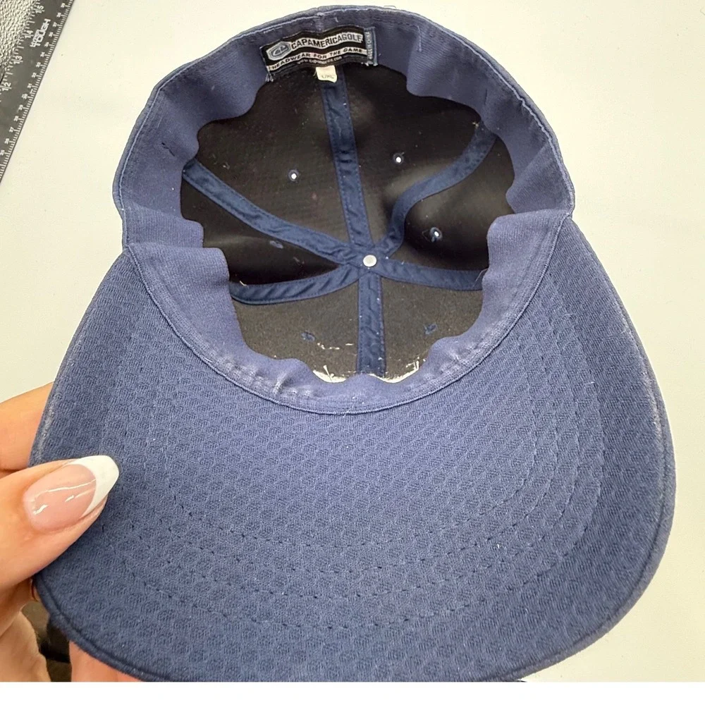 Cap America Golf Navy Blue Mesh Stretch Fit Hat Embroidered 19 M 03 Logo L XL